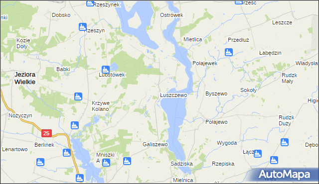 mapa Łuszczewo gmina Skulsk, Łuszczewo gmina Skulsk na mapie Targeo