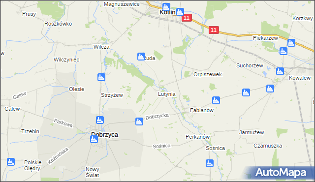 mapa Lutynia gmina Dobrzyca, Lutynia gmina Dobrzyca na mapie Targeo