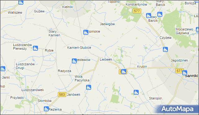 mapa Lwówek gmina Sanniki, Lwówek gmina Sanniki na mapie Targeo
