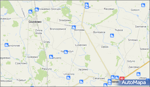 mapa Łysakowo gmina Gozdowo, Łysakowo gmina Gozdowo na mapie Targeo