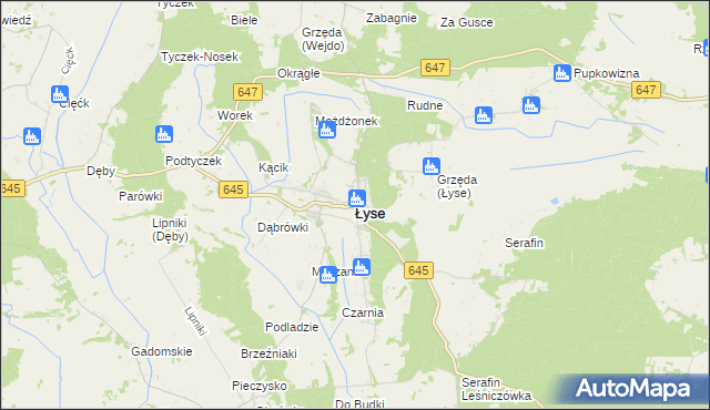 mapa Łyse powiat ostrołęcki, Łyse powiat ostrołęcki na mapie Targeo