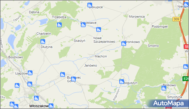 mapa Machcin gmina Śmigiel, Machcin gmina Śmigiel na mapie Targeo