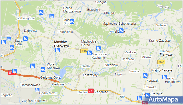 mapa Mąchocice Kapitulne, Mąchocice Kapitulne na mapie Targeo