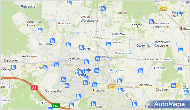 mapa Maciejów gmina Zduńska Wola, Maciejów gmina Zduńska Wola na mapie Targeo