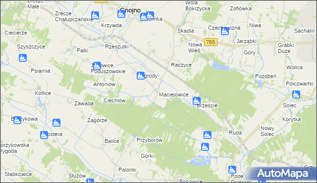 mapa Maciejowice gmina Gnojno, Maciejowice gmina Gnojno na mapie Targeo