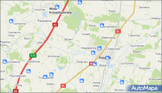 mapa Magdalenka gmina Rozprza, Magdalenka gmina Rozprza na mapie Targeo