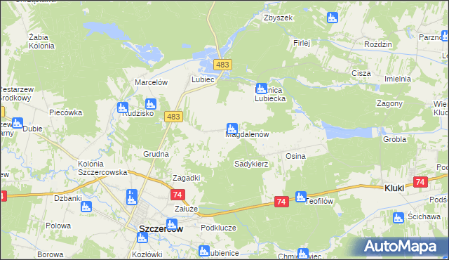 mapa Magdalenów gmina Szczerców, Magdalenów gmina Szczerców na mapie Targeo