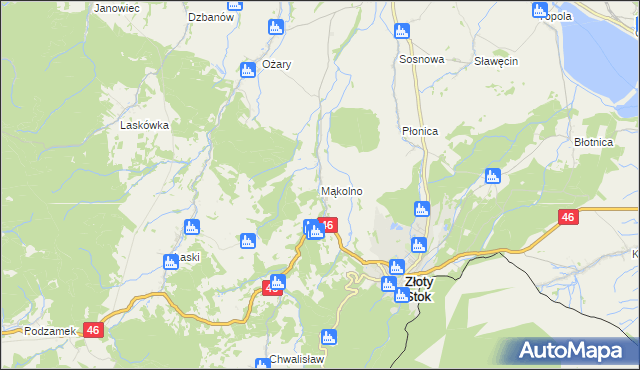 mapa Mąkolno gmina Złoty Stok, Mąkolno gmina Złoty Stok na mapie Targeo