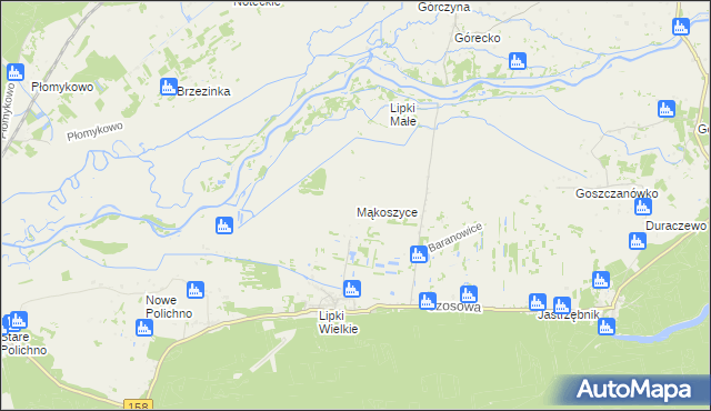 mapa Mąkoszyce gmina Santok, Mąkoszyce gmina Santok na mapie Targeo