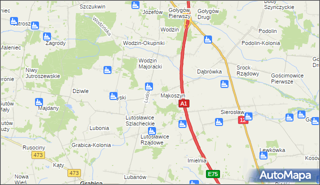 mapa Mąkoszyn gmina Tuszyn, Mąkoszyn gmina Tuszyn na mapie Targeo