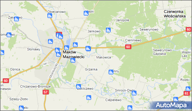 mapa Makowica gmina Szelków, Makowica gmina Szelków na mapie Targeo