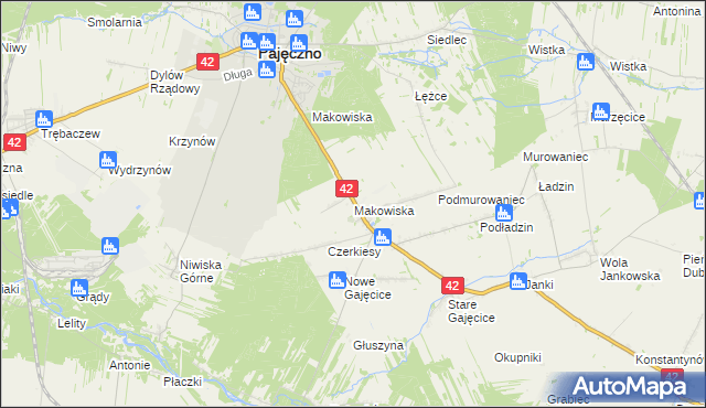 mapa Makowiska gmina Pajęczno, Makowiska gmina Pajęczno na mapie Targeo