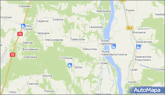 mapa Maksymów gmina Tarłów, Maksymów gmina Tarłów na mapie Targeo