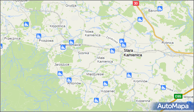 mapa Mała Kamienica, Mała Kamienica na mapie Targeo