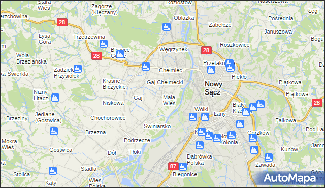 mapa Mała Wieś gmina Chełmiec, Mała Wieś gmina Chełmiec na mapie Targeo