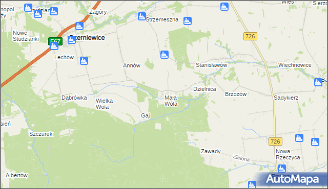 mapa Mała Wola gmina Czerniewice, Mała Wola gmina Czerniewice na mapie Targeo