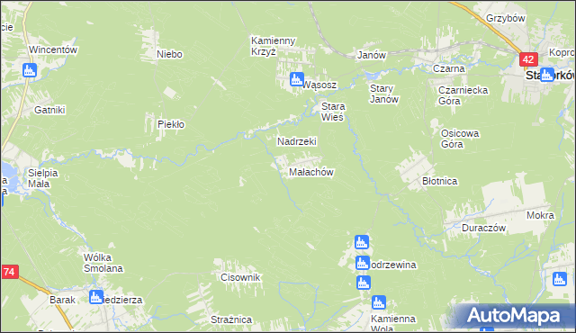 mapa Małachów gmina Końskie, Małachów gmina Końskie na mapie Targeo