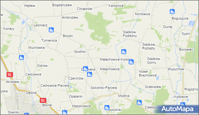 mapa Małachowice-Kolonia, Małachowice-Kolonia na mapie Targeo