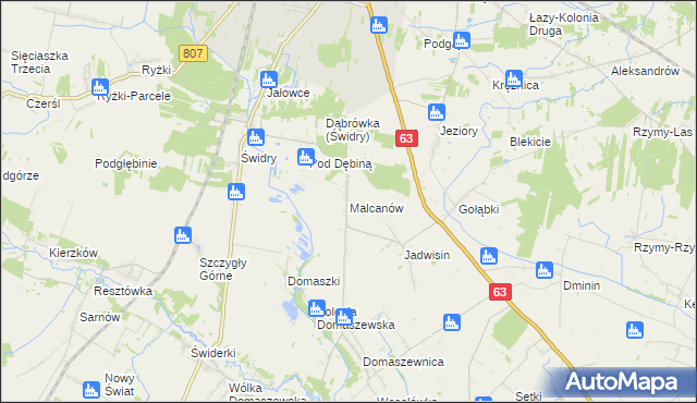 mapa Malcanów gmina Łuków, Malcanów gmina Łuków na mapie Targeo