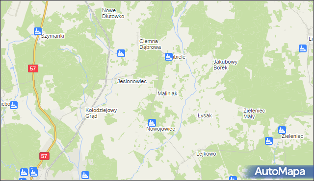 mapa Maliniak gmina Wielbark, Maliniak gmina Wielbark na mapie Targeo