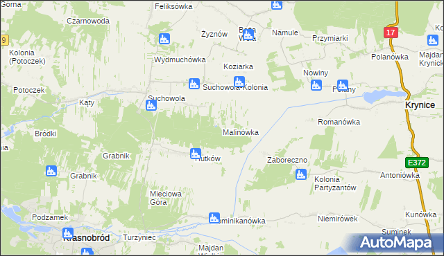 mapa Malinówka gmina Adamów, Malinówka gmina Adamów na mapie Targeo