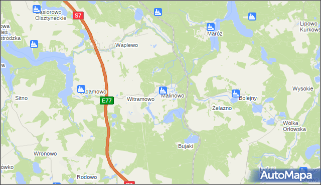 mapa Malinowo gmina Olsztynek, Malinowo gmina Olsztynek na mapie Targeo