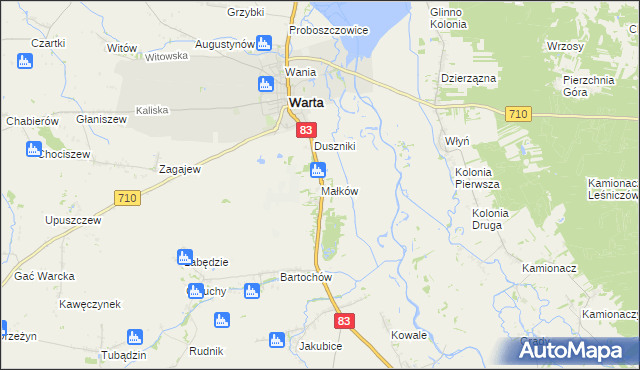 mapa Małków gmina Warta, Małków gmina Warta na mapie Targeo