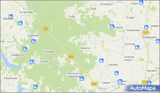 mapa Małomin, Małomin na mapie Targeo