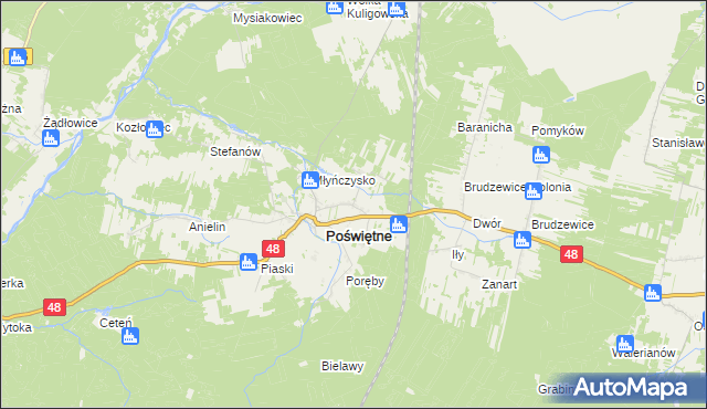 mapa Małoszyce gmina Poświętne, Małoszyce gmina Poświętne na mapie Targeo