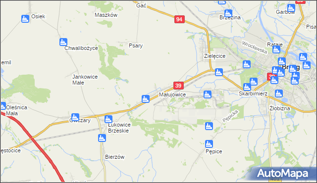 mapa Małujowice, Małujowice na mapie Targeo