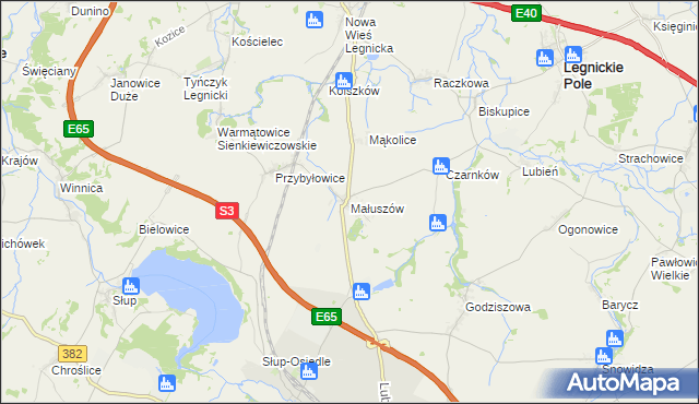 mapa Małuszów gmina Męcinka, Małuszów gmina Męcinka na mapie Targeo