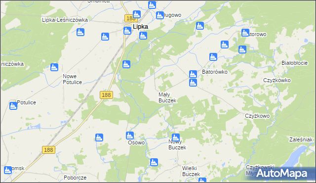 mapa Mały Buczek gmina Lipka, Mały Buczek gmina Lipka na mapie Targeo