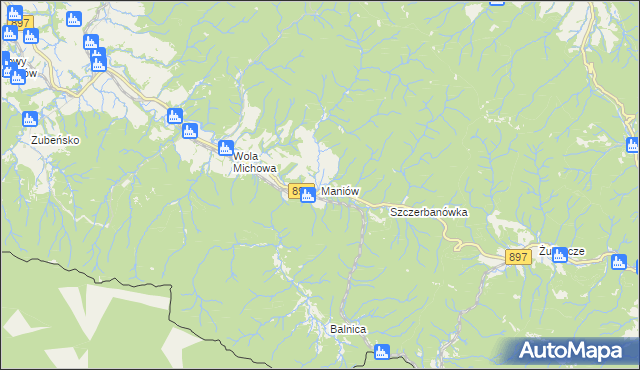 mapa Maniów gmina Komańcza, Maniów gmina Komańcza na mapie Targeo