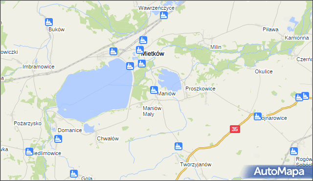 mapa Maniów gmina Mietków, Maniów gmina Mietków na mapie Targeo