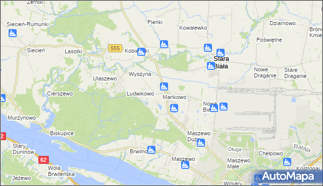 mapa Mańkowo gmina Stara Biała, Mańkowo gmina Stara Biała na mapie Targeo