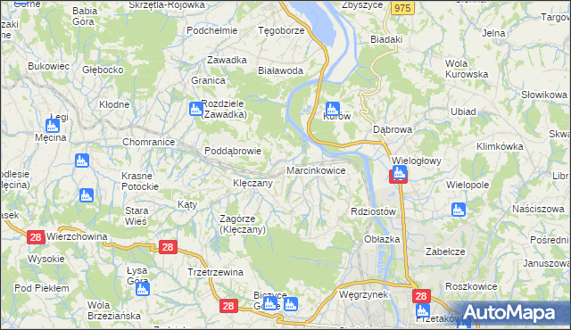 mapa Marcinkowice gmina Chełmiec, Marcinkowice gmina Chełmiec na mapie Targeo