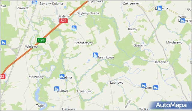 mapa Marcinkowo gmina Braniewo, Marcinkowo gmina Braniewo na mapie Targeo