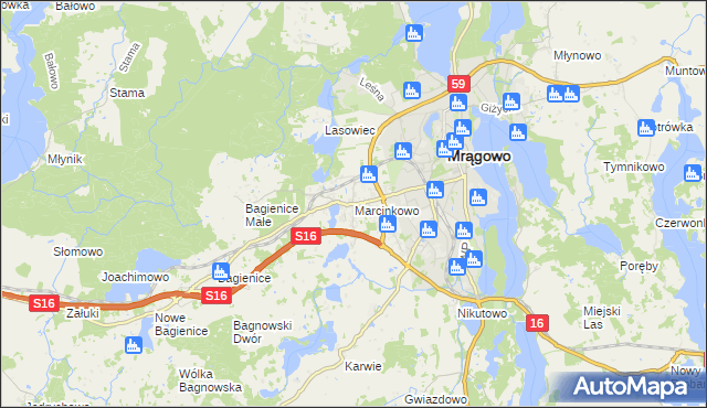 mapa Marcinkowo gmina Mrągowo, Marcinkowo gmina Mrągowo na mapie Targeo