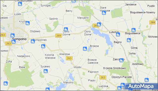 mapa Marcinkowo gmina Sompolno, Marcinkowo gmina Sompolno na mapie Targeo