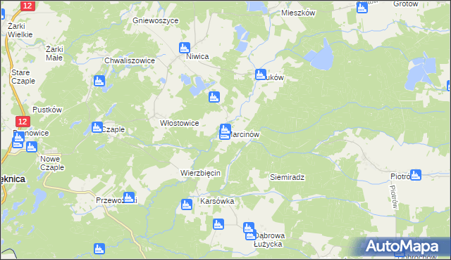 mapa Marcinów gmina Trzebiel, Marcinów gmina Trzebiel na mapie Targeo