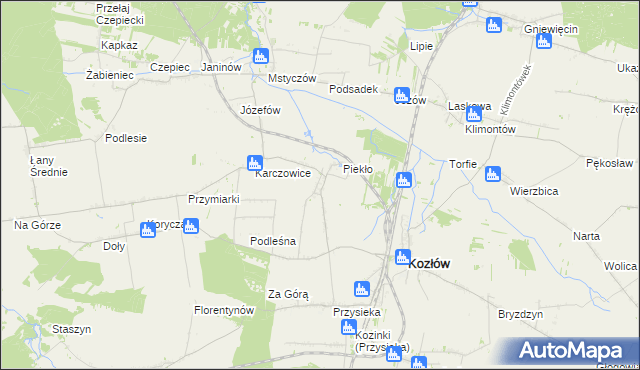 mapa Marcinowice gmina Kozłów, Marcinowice gmina Kozłów na mapie Targeo