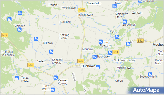 mapa Marianki gmina Tłuchowo, Marianki gmina Tłuchowo na mapie Targeo