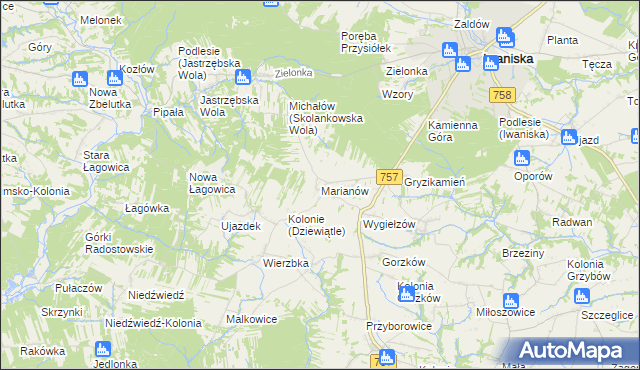 mapa Marianów gmina Iwaniska, Marianów gmina Iwaniska na mapie Targeo