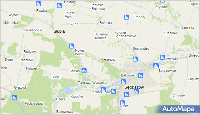 mapa Marianów gmina Sędziszów, Marianów gmina Sędziszów na mapie Targeo