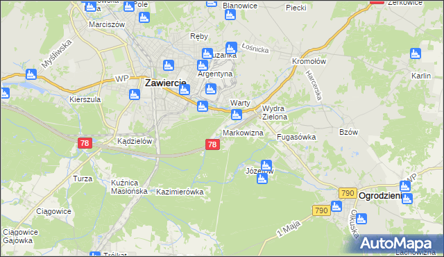 mapa Markowizna gmina Ogrodzieniec, Markowizna gmina Ogrodzieniec na mapie Targeo