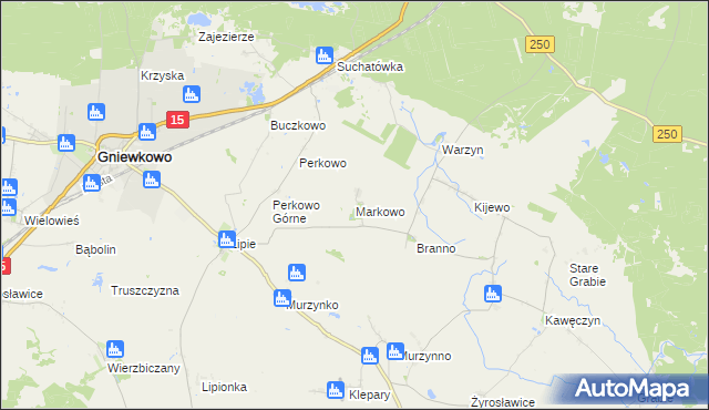 mapa Markowo gmina Gniewkowo, Markowo gmina Gniewkowo na mapie Targeo