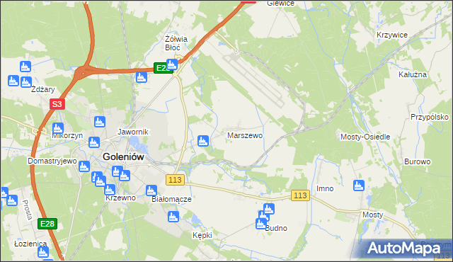 mapa Marszewo gmina Goleniów, Marszewo gmina Goleniów na mapie Targeo
