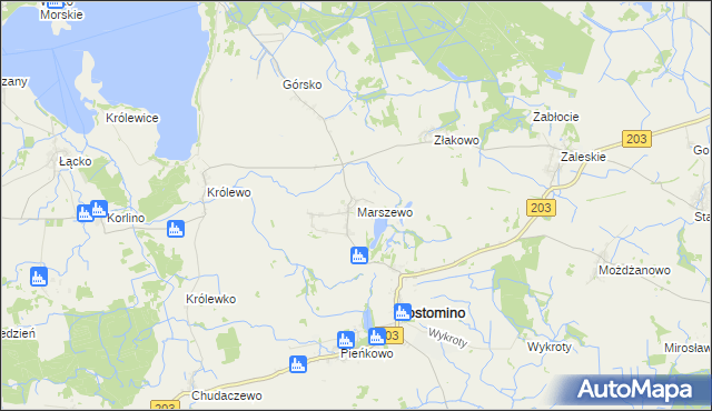 mapa Marszewo gmina Postomino, Marszewo gmina Postomino na mapie Targeo