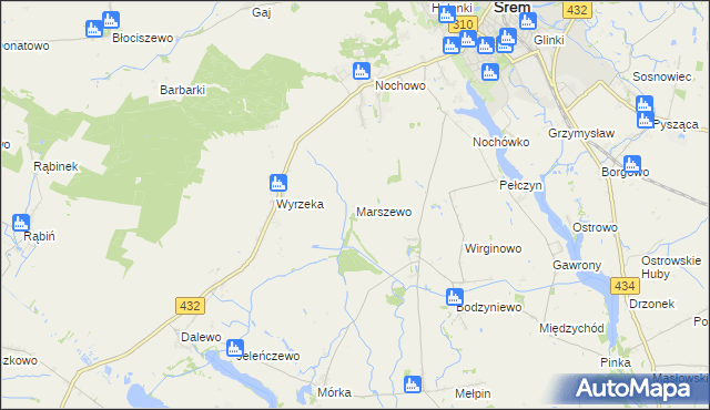 mapa Marszewo gmina Śrem, Marszewo gmina Śrem na mapie Targeo