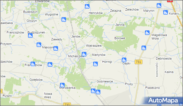 mapa Martynów gmina Chynów, Martynów gmina Chynów na mapie Targeo